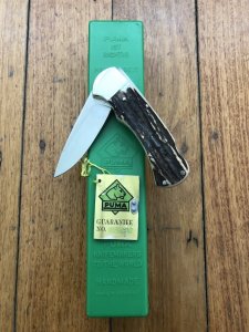 Puma Knife: Puma Original 1977 #65773 Full Size 4 Star Folding Lock Blade Knife with Stag Antler Handle in Original Box