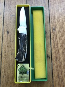 Puma Knife: Puma Original 1977 #65773 Full Size 4 Star Folding Lock Blade Knife with Stag Antler Handle in Original Box
