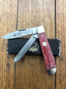 Puma Knife: Puma Trapper Lockback Knife with Red Smooth Bone Handle