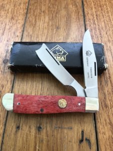 Puma Knife: Puma Trapper Razor twin Blade Lockback Knife with Red Smooth Bone Handle