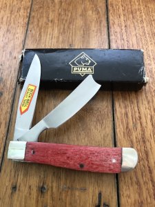 Puma Knife: Puma Trapper Razor twin Blade Lockback Knife with Red Smooth Bone Handle