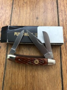 Puma Knife: Puma Original Rare Pony 3 Blade Knife with Red Bone Handle