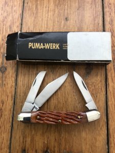 Puma Knife: Puma Original Rare Pony 3 Blade Knife with Red Bone Handle