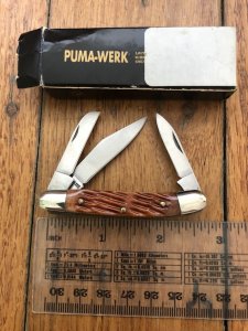 Puma Knife: Puma Original Rare Pony 3 Blade Knife with Red Bone Handle