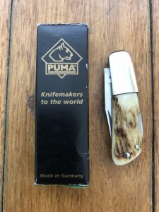 Puma Knife: Puma 2002 German Micro Folding Knife with Stag Antler Handle