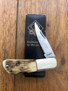 Puma Knife: Puma 2002 German Micro Folding Knife with Stag Antler Handle