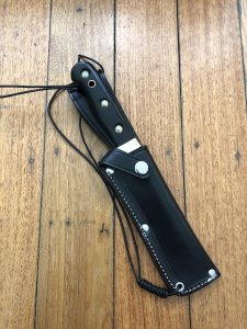 SOS Damascus *PUMA White Hunter* Knife with Black Buffalo Horn Handle & Leather Sheath