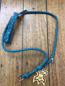 Lanyard: Turquoise Blue Leather Braided Rounded Single Whistle Lanyard