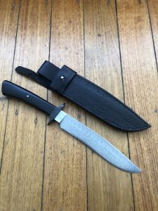 Keith Fludder Original Custom Made Damascus blade Knife in Black Sheath