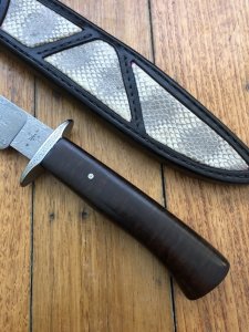 Keith Fludder Original Custom Made Damascus blade Knife in Snake Skin Black Sheath