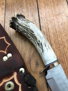 Ken Richardson Custom Handmade 5.5" Hunter Upswept Blade Hunting Knife with Deer Antler Handle & Custom Sheath