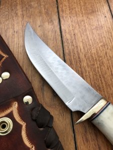 Ken Richardson Custom Handmade 5.5" Hunter Upswept Blade Hunting Knife with Deer Antler Handle & Custom Sheath
