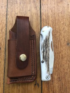 Silver Stag Leather Folding Knife Pouch with Stud.