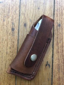 Silver Stag Leather Folding Knife Pouch with Stud.