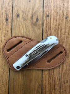 Silver Stag Leather Folding Knife Pouch with Stud.