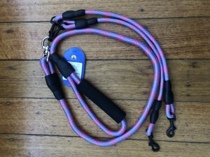 Dog Lead:  Hi Viz Pink/Blue Dog Walking Brace Set for 2 Dogs