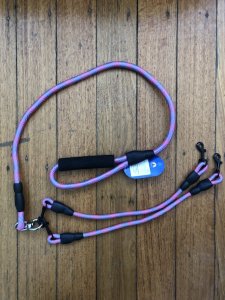 Dog Lead:  Dark Pink/Black Dog Walking Brace Set for 2 Dogs