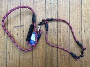 Dog Lead:  Dark Pink/Black Dog Walking Brace Set for 2 Dogs