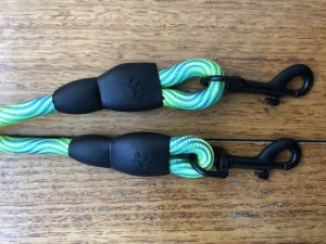 Dog Lead:  Hi Viz Green/Blue Dog Walking Brace Set for 2 Dogs