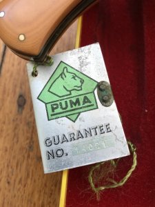Puma Knife: Puma Original 1980 4 Star Folding Lock Blade Knife with Dark Orange Ivory Micarta Handle in Original Box & Warranty