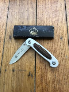 Puma Knife: Puma 2002 Handic Brushed Silver & Stag Slab Linerlock Folding Knife