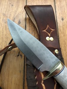 Ken Richardson Custom Handmade 4.5" Drop Point Blade Hunting Knife with Deer Antler Handle & Custom Sheath