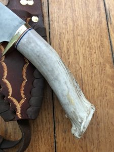 Ken Richardson Custom Handmade 4.5" Drop Point Blade Hunting Knife with Deer Antler Handle & Custom Sheath