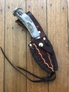 Ken Richardson Custom Handmade 4.5" Drop Point Blade Hunting Knife with Deer Antler Handle & Custom Sheath