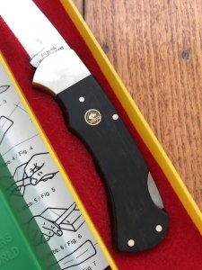 Puma Knife: Puma Original 1978 #23872 Full Size 4 Star 725 Folding Lock Blade Knife with Ebony Micarta Handle in Original Box