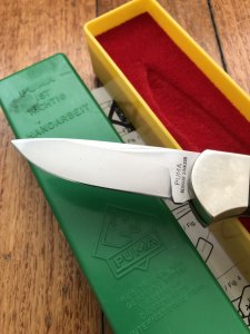 Puma Knife: Puma Original 1978 #23872 Full Size 4 Star 725 Folding Lock Blade Knife with Ebony Micarta Handle in Original Box