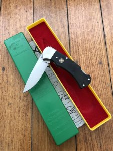 Puma Knife: Puma Original 1978 #23872 Full Size 4 Star 725 Folding Lock Blade Knife with Ebony Micarta Handle in Original Box