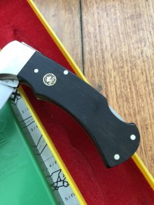 Puma Knife: Puma Original 1978 #23872 Full Size 4 Star 725 Folding Lock Blade Knife with Ebony Micarta Handle in Original Box