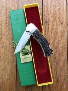 Puma Knife: Puma Original 1977 #83774 Full Size 4 Star Folding Lock Blade Knife with Stag Antler Handle in Original Box