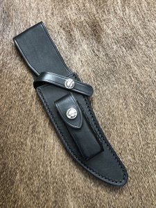Randall Knives USA: No 27 Trailblazer Black Leather Knife Sheath with Sharpening stone