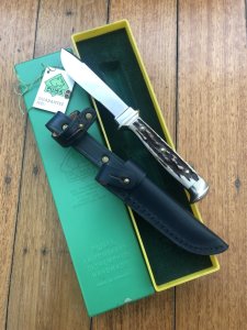 Puma Knife: Puma 1985 Jagdnicker Knife with Stag Handle & Green & Yellow Box #41582