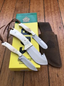 Puma SGB Trophy Care White Bone Handled Caper, Skinner, Fleshing 3 Knife Set