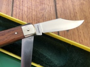 Puma Knife: Puma 1981 model 555 Horse Trekker Twin Blade Folding Knife with Jacaranda Handle Box and matching Warranty