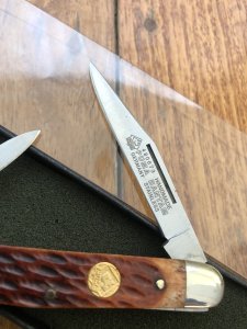 Puma Knife: Puma Bantam Folding Knife with Red Bone Handle Circa early 1990's