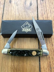 Puma Knife: Puma Bantam Folding Knife with Green Jigged Bone Handle