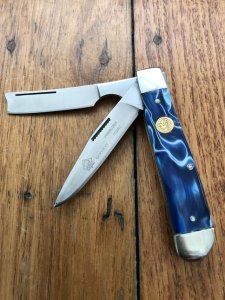 Puma Knife: Puma Trapper Razor twin Blade Lockback Knife with Red Smooth Bone Handle