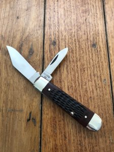 Case USA Knife: 1982 Model 6235 Dixie Swell End Brown Jig Delrin Handled Folding Pocket Knife