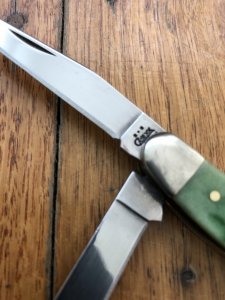 Case USA Knife: Circa 2015 Model 6318 Medium Size 3 Blade Stockman Knife with Green Jigged Bone Delrin Handle  Folding Knife