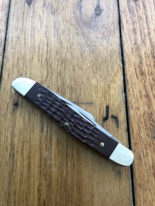 Case USA Knife: Circa 2010 Model 63087 Small/Medium Size 3 Blade Stockman Knife with Brown Jigged Bone Delrin Handle  Folding Knife