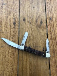 Case USA Knife: Circa 2010 Model 63087 Small/Medium Size 3 Blade Stockman Knife with Brown Jigged Bone Delrin Handle  Folding Knife