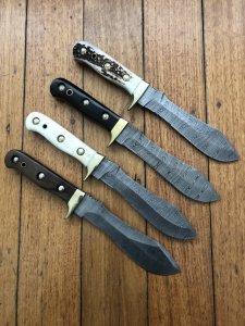 SOS Damascus *PUMA White Hunter* Knife with Black Buffalo Horn Handle & Leather Sheath