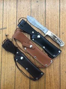 SOS Damascus *PUMA White Hunter* Knife with Sambar Deer Antler Handle & Leather Sheath