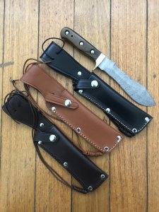 SOS Damascus *PUMA White Hunter* Knife with Walnut Hard Wood Handle & Leather Sheath