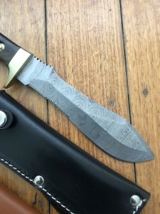 SOS Damascus *PUMA White Hunter* Knife with Walnut Hard Wood Handle & Leather Sheath