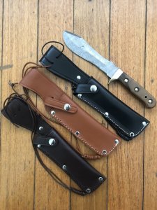 SOS Damascus *PUMA White Hunter* Knife with Walnut Hard Wood Handle & Leather Sheath