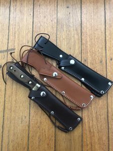 SOS Damascus *PUMA White Hunter* Knife with Walnut Hard Wood Handle & Leather Sheath